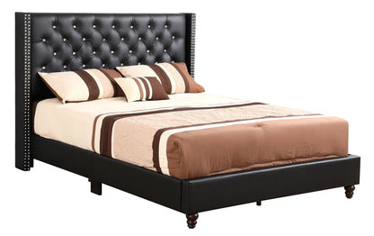 Nailhead Trim Chic Bed black leather tufted headboard crystal accents Unique Piece Furniture on Tampa Home & Garden Store