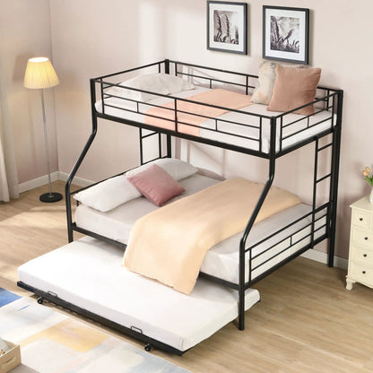 Two Modern Metal Bunk Beds with black frames and beige bedding in a bright bedroom on Tampa Home & Garden Store