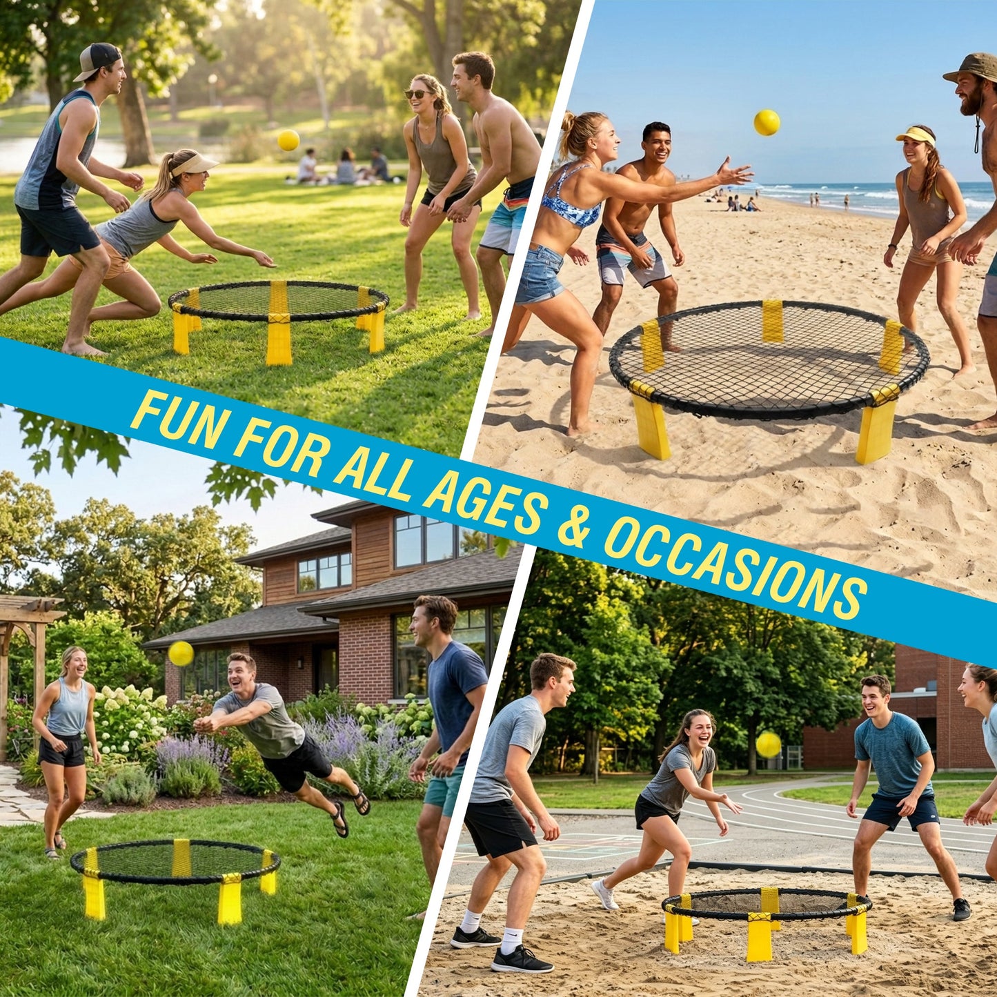 Complete outdoor roundnet family game set