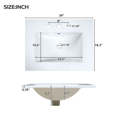 Modern bathroom vanity with soft-close cabinet, white finish and 3 faucet holes, 24in wide on Tampa Home & Garden Store