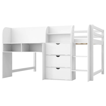 Low loft bed with built-in desk, doodle board, storage & bookcase in white HouseOfZazla on Tampa Home & Garden Store