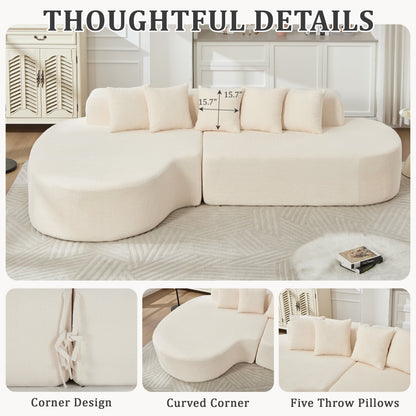 Curved Sectional Sofa and Ivory Chenille Pillows