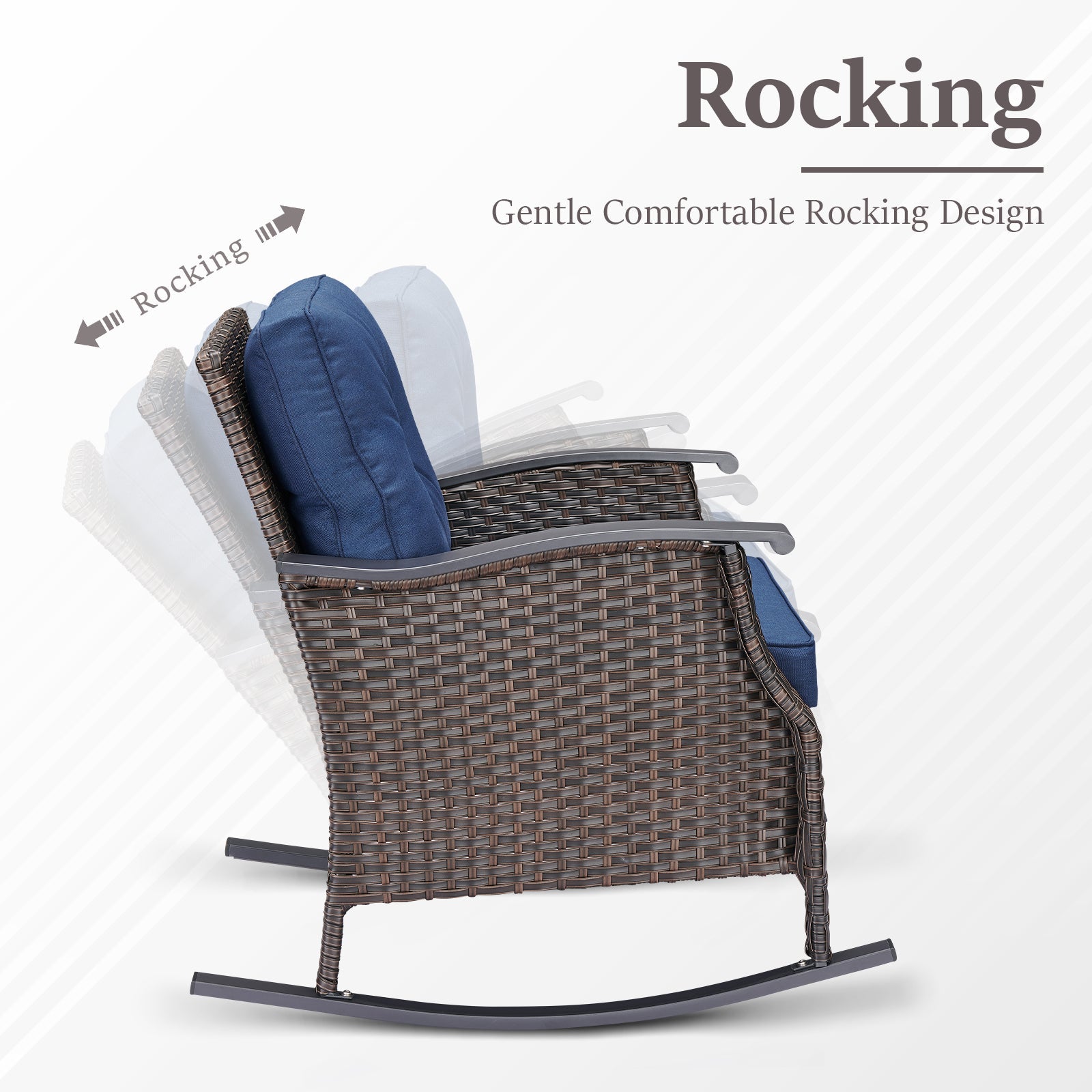 Outdoor Gliding Wicker Chairs set of 2 with dark brown PE rattan and blue cushions HouseOfZazla on Tampa Home & Garden Store