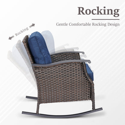 Outdoor Gliding Wicker Chairs set of 2 with dark brown PE rattan and blue cushions HouseOfZazla on Tampa Home & Garden Store