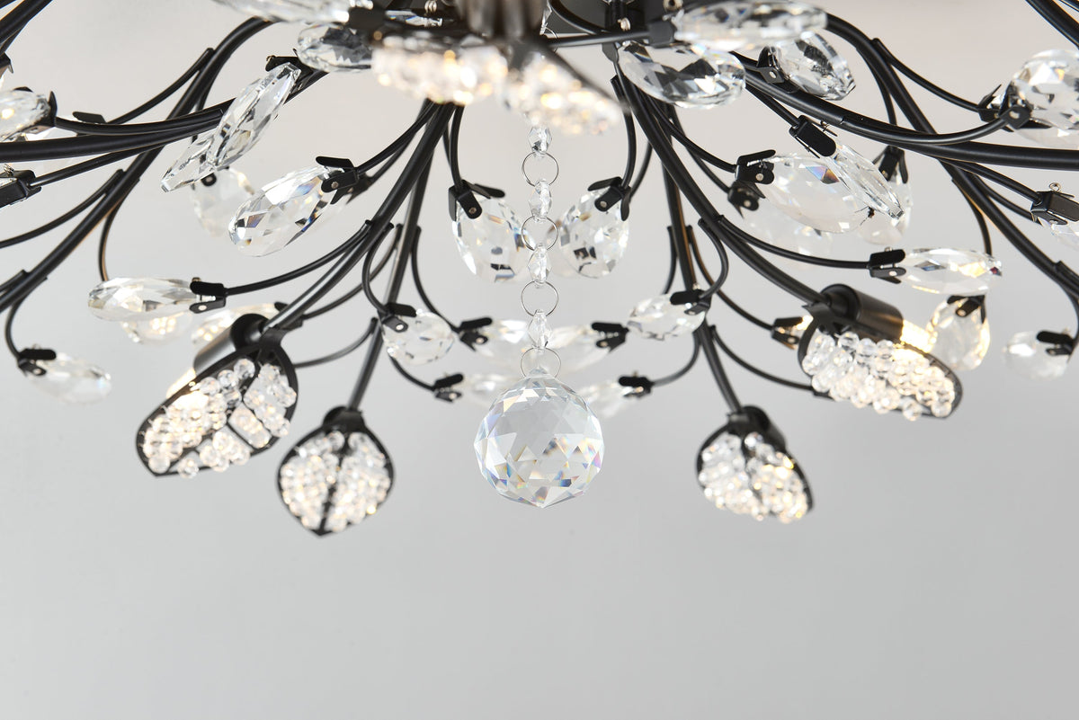 15-Light Crystal Chandelier Ceiling Lamp with black metal arms and teardrop prisms HouseOfZazla on Tampa Home & Garden Store