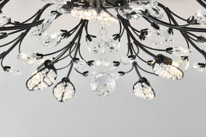 15-Light Crystal Chandelier Ceiling Lamp with black metal arms and teardrop prisms HouseOfZazla on Tampa Home & Garden Store