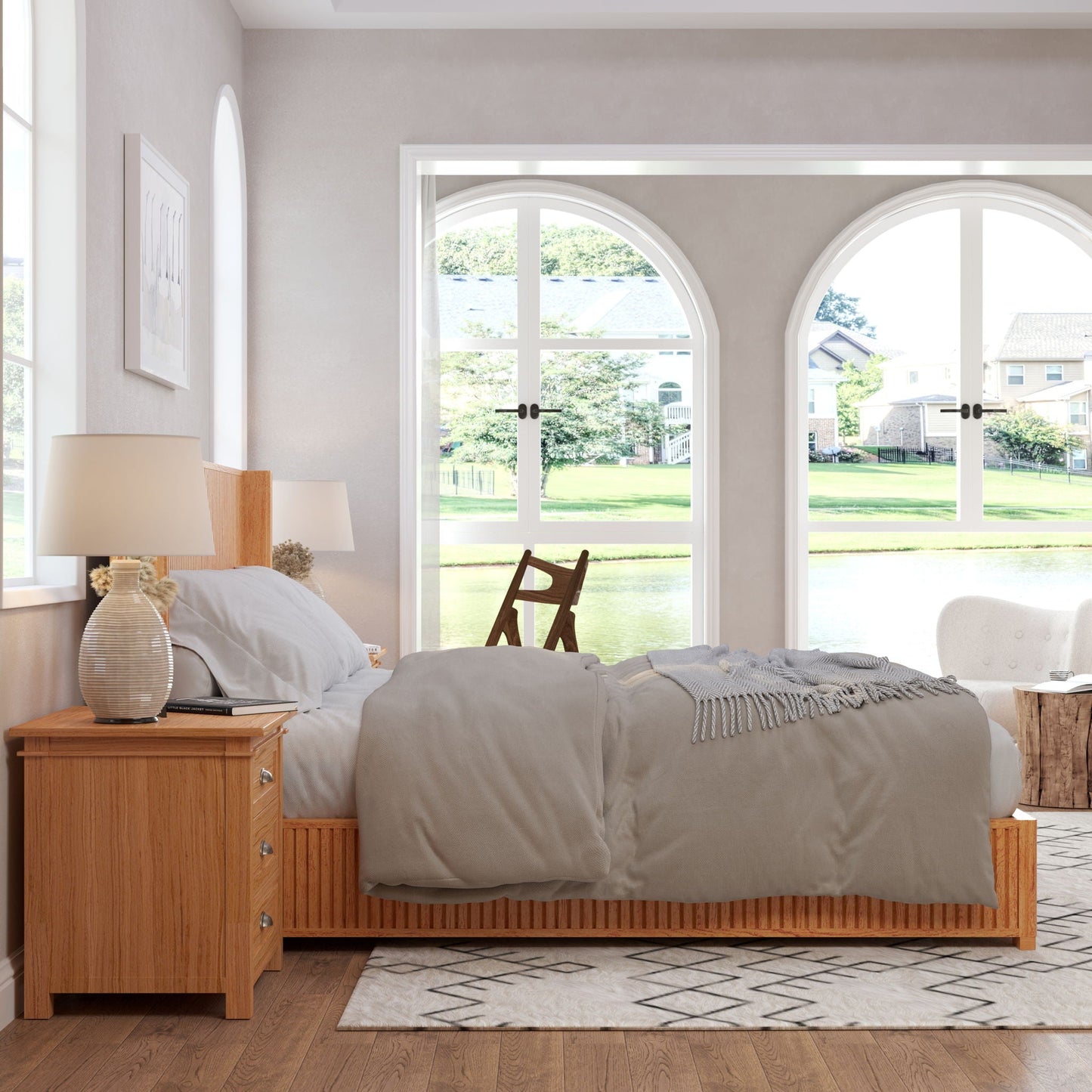 Modern Platform Bed Frame with Tall Headboard