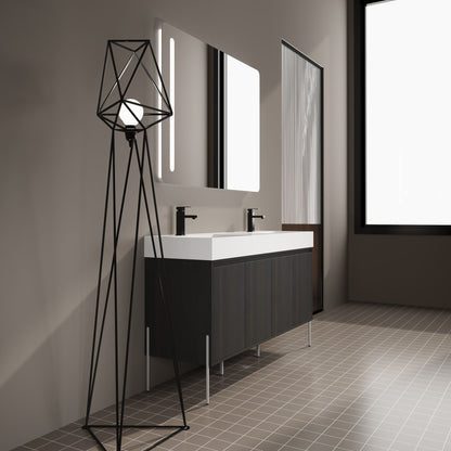 HouseOfZazla freestanding bathroom vanity with resin sink, dark wood cabinet, black faucets on Tampa Home & Garden Store