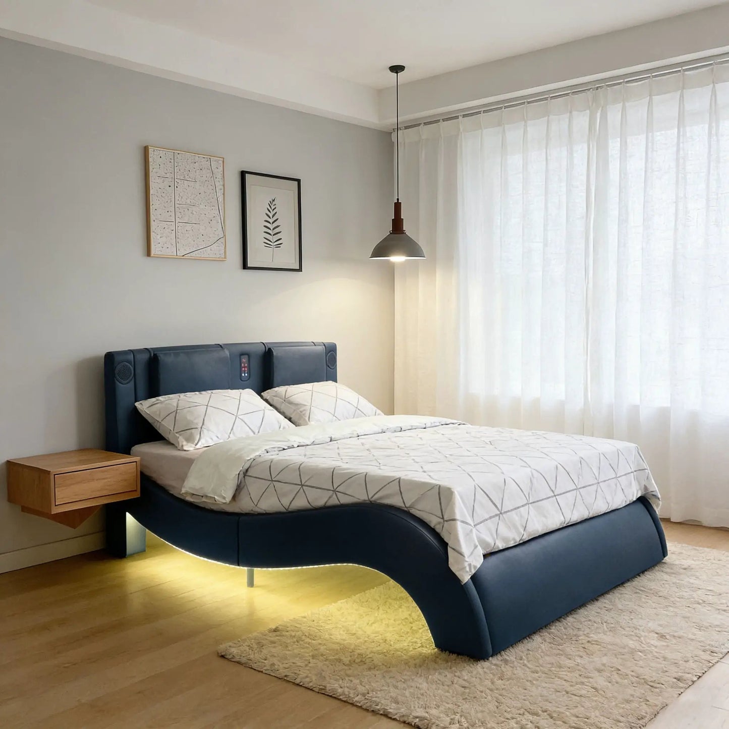 Platform Bed Frame With LED Lighting and Massage