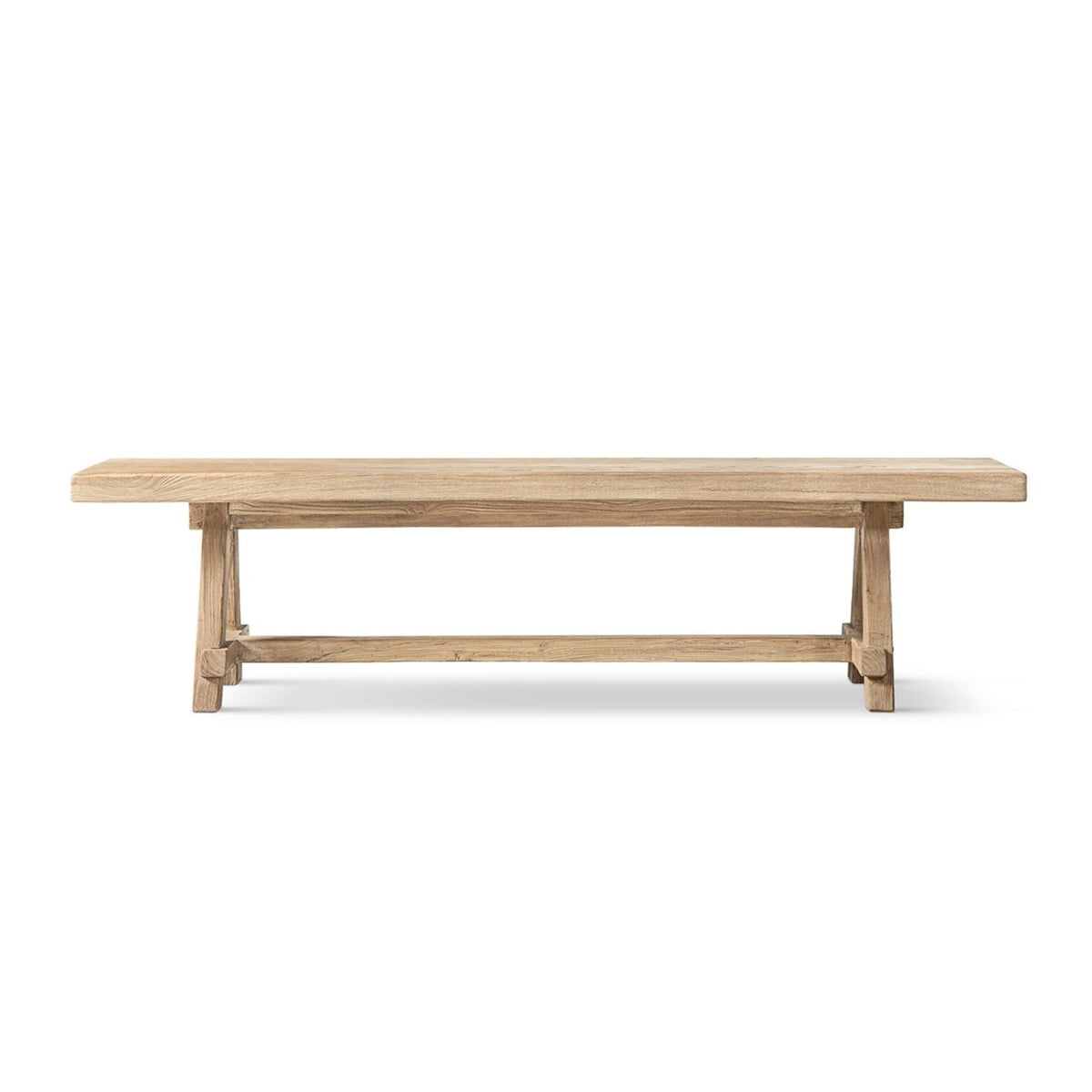Natural dining bench with pillar base in solid reclaimed elm by HouseOfZazla on Tampa Home & Garden Store