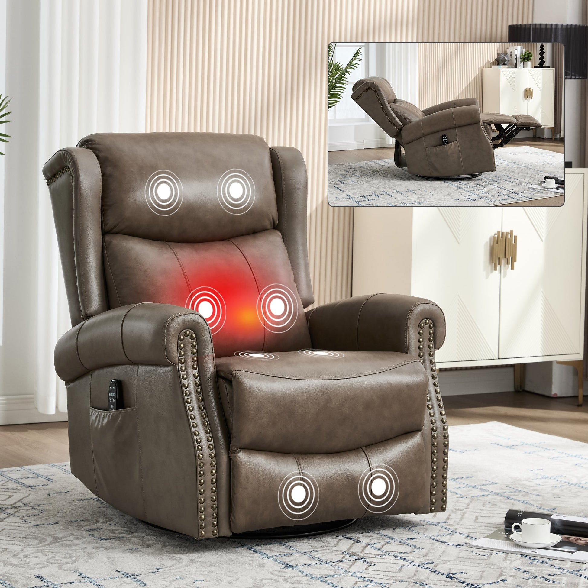 Heat Massage Manual Recliner Chair brown leather by HouseOfZazla on Tampa Home & Garden Store