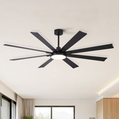 Large black 8-blade ceiling fan with dimmable LED light, remote, reversible DC motor on Tampa Home & Garden Store