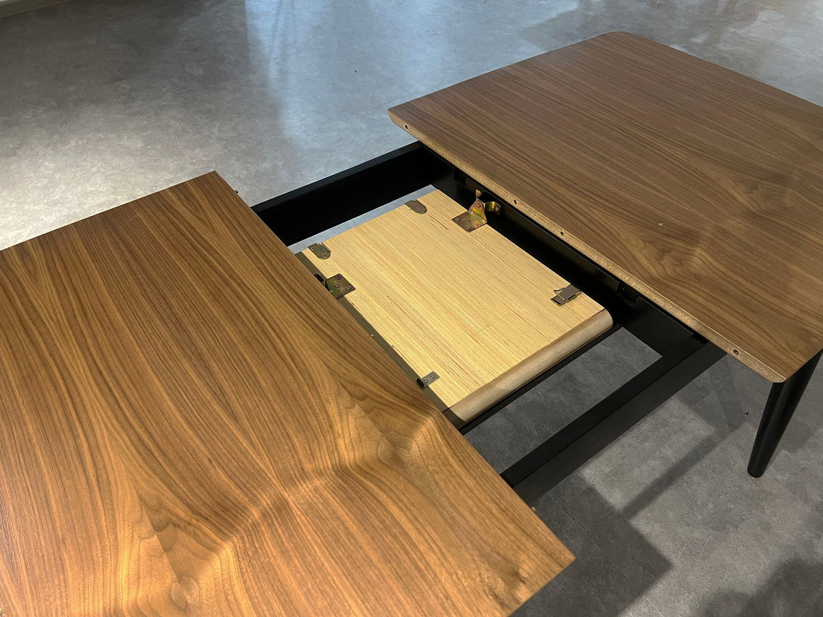 Lanae dining table with extension butterfly leaf in natural wood with black metal base on Tampa Home & Garden Store