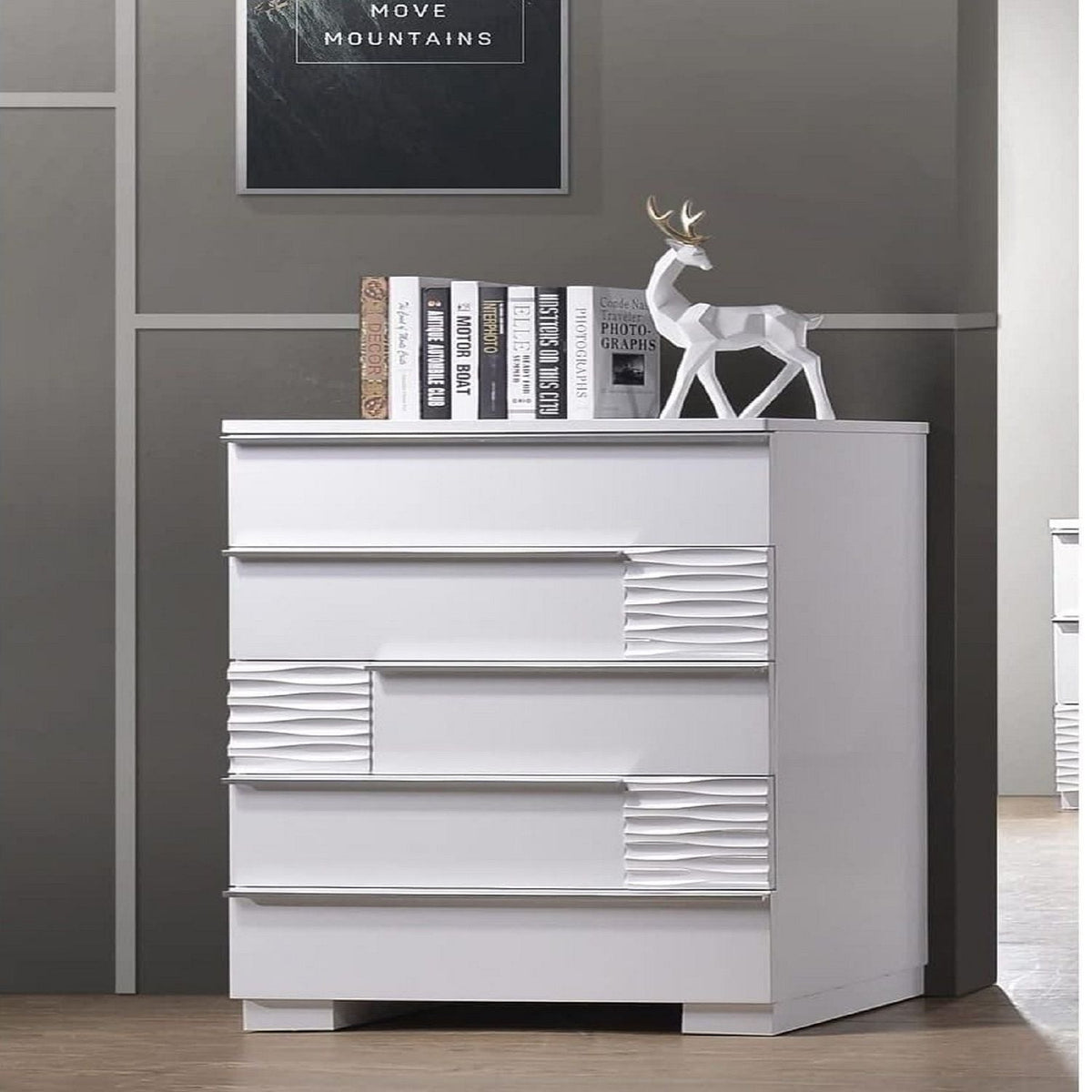 White 5-drawer accent chest by HouseOfZazla with smooth gliding drawers on Tampa Home & Garden Store