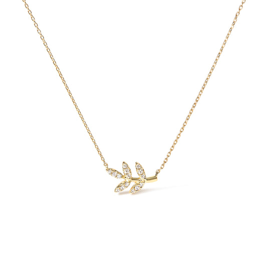 10K yellow gold leaf and branch pendant necklace with 18 inch chain and 1/10 cttw diamonds on Tampa Home & Garden Store