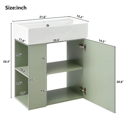 Compact Modern Floating Vanity with Ceramic Basin