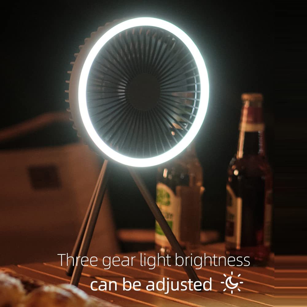 Camping Fan Light with USB ring light on tripod, bright circular LED on table on Tampa Home & Garden Store