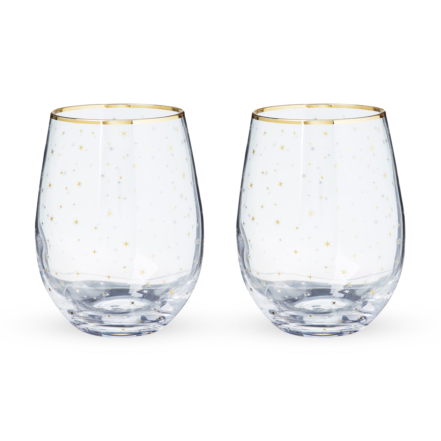 Starlight Stemless Wine Glasses And Gold Rim