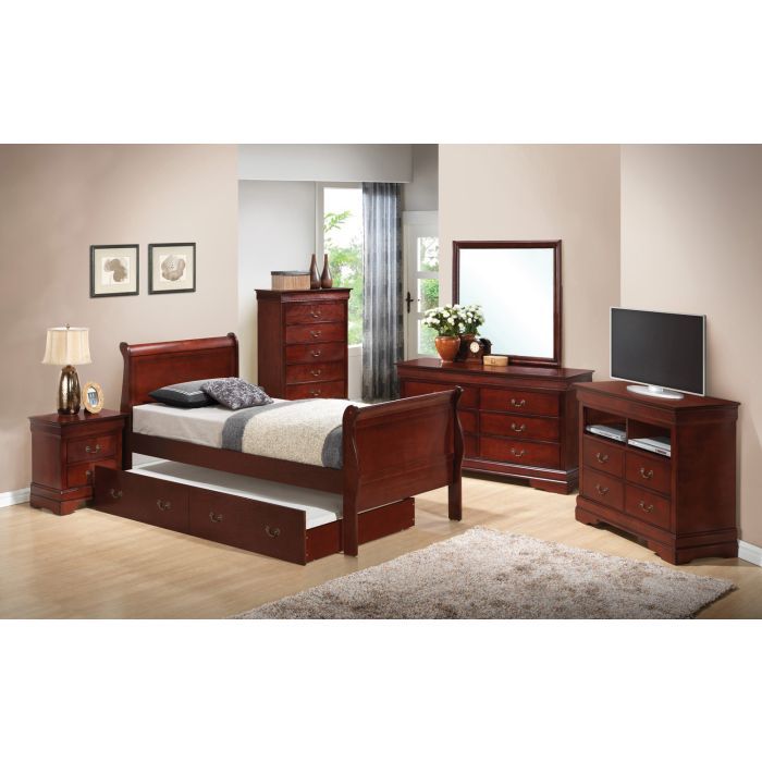 Elegant Trundle Bed With Timeless Charm by HouseOfZazla in dark cherry finish with underbed drawer on Tampa Home & Garden Store