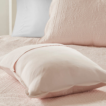 3-piece Reversible Scalloped-Edge Quilt Set in blush by HouseOfZazla with matching shams on Tampa Home & Garden Store