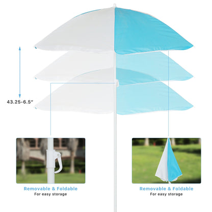 Patio umbrella with blue and white panels, removable & foldable for easy storage on Tampa Home & Garden Store