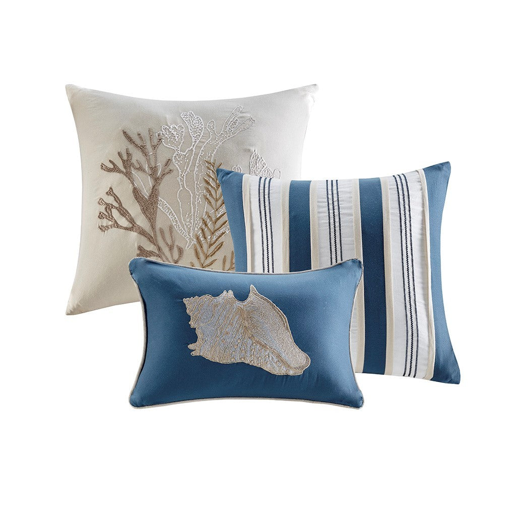 7 Piece Cotton Sateen Comforter Set Blue Cal King by HouseOfZazla with seashell motif accents on Tampa Home & Garden Store