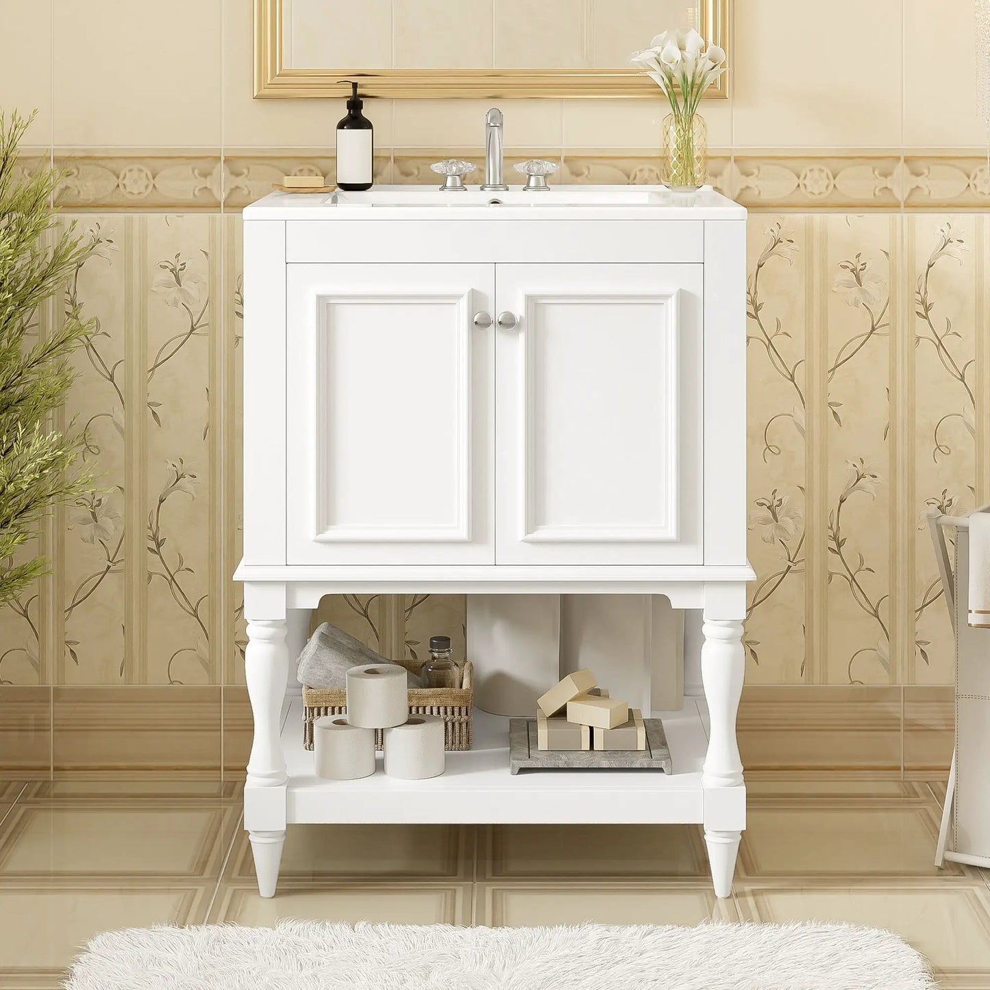 Modern Bathroom Vanity With Sink Open Shelf