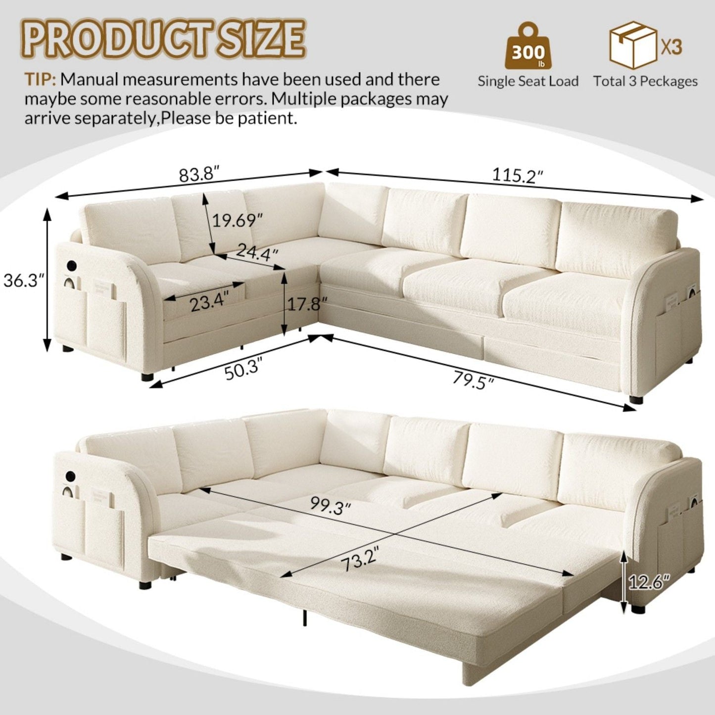 L Shaped Couch With Pull Out Bed And Usb Port
