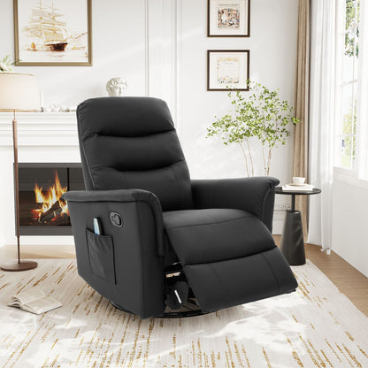 Manual recliner massage chair in black leather with 8-point massage and swivel by HouseOfZazla on Tampa Home & Garden Store