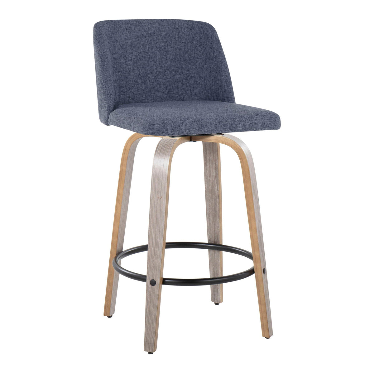 Toriano Contemporary Fixed Height Counter Stool set of 2 blue fabric, wood legs HouseOfZazla on Tampa Home & Garden Store
