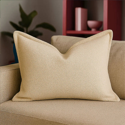 Homey Cozy Ivory textured throw pillow Unique Piece Furniture, boucle cushions on beige sofa on Tampa Home & Garden Store