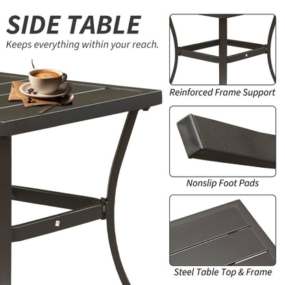 Metal outdoor side table with steel top and frame; coffee cup, reinforced frame support on Tampa Home & Garden Store