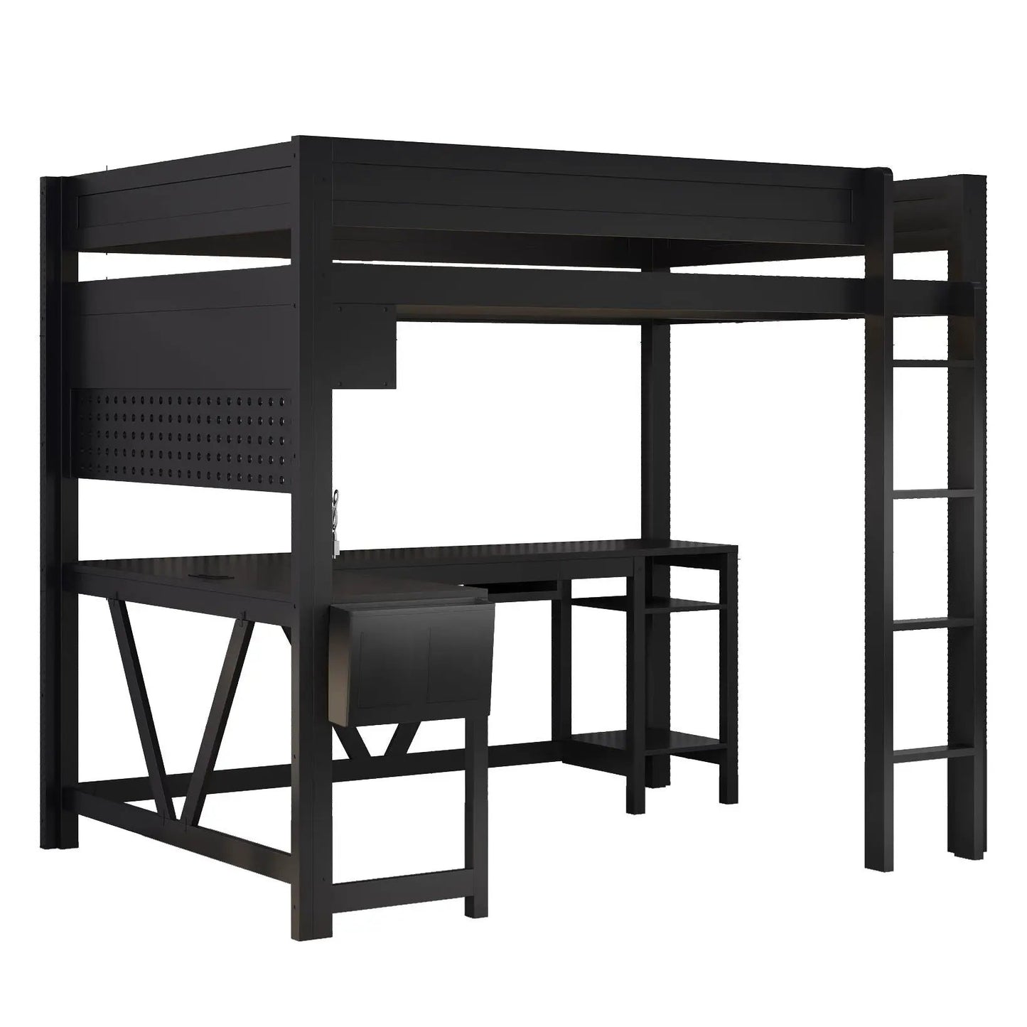 Gaming Loft Bed with Desk and LED Lighting