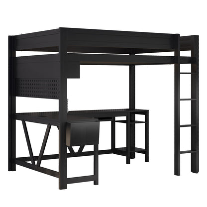 Gaming Loft Bed with Desk and Shelves black metal frame LED charging station on Tampa Home & Garden Store