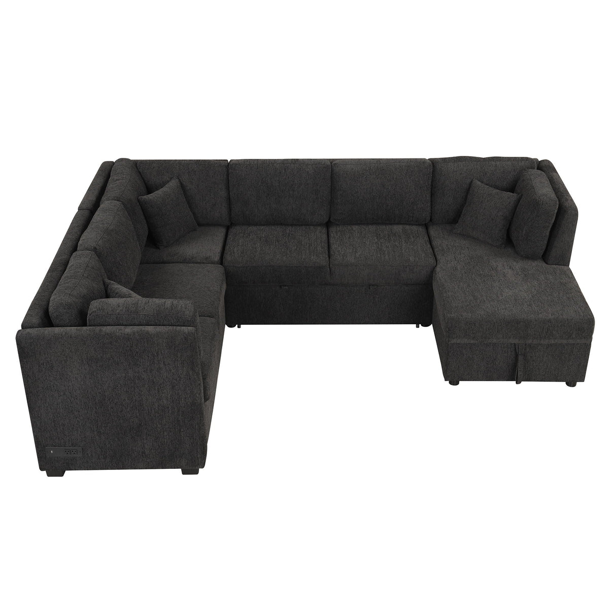 HouseOfZazla U-shaped sectional sofa in dark gray fabric with chaise, three back pillows and storage chaise on Tampa Home & Garden Store