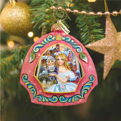 Nutcracker Ornament Sculpted pink frame with blue scrolls, mother and child scene G. DeBrekht on Tampa Home & Garden Store