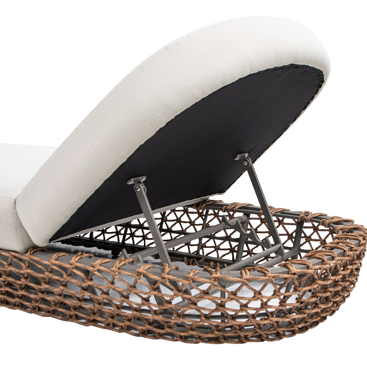 Sunbrella upholstered patio chaise lounge with adjustable backrest, dark brown, HouseOfZazla on Tampa Home & Garden Store