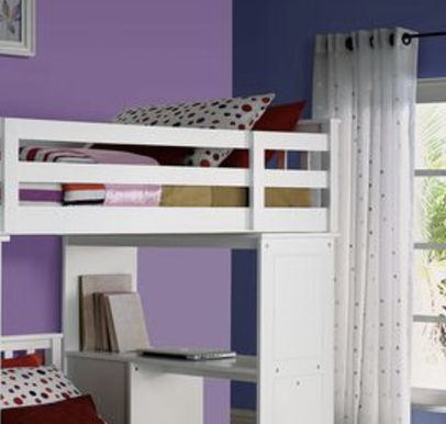 Freya Twin Loft Bed With Storage white bunk with guard rails and built-in desk beneath on Tampa Home & Garden Store