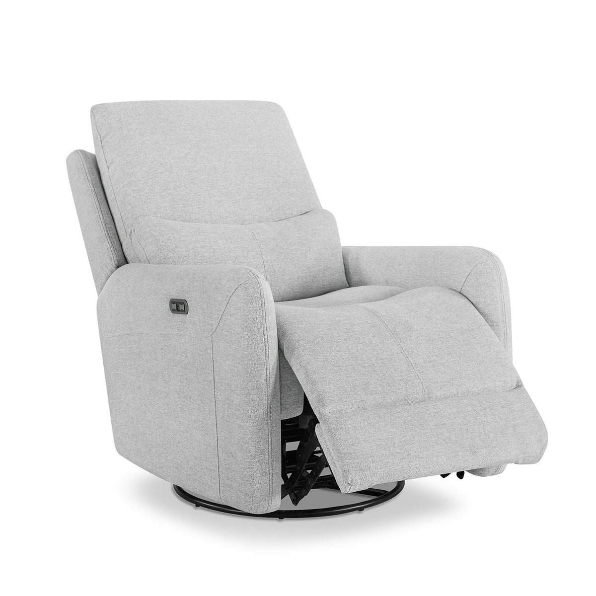 Dublin 30in swivel power recliner chair in heathered gray fabric with footrest on swivel base on Tampa Home & Garden Store