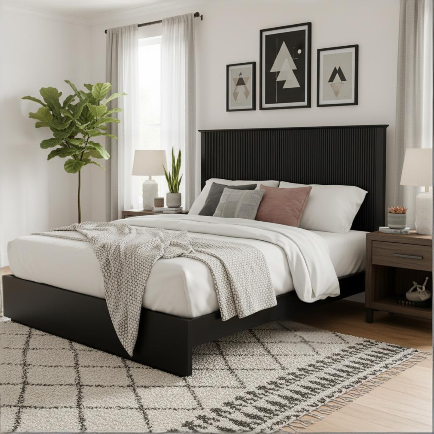 Stylish And Modern Queen Size Wood Bed Frame