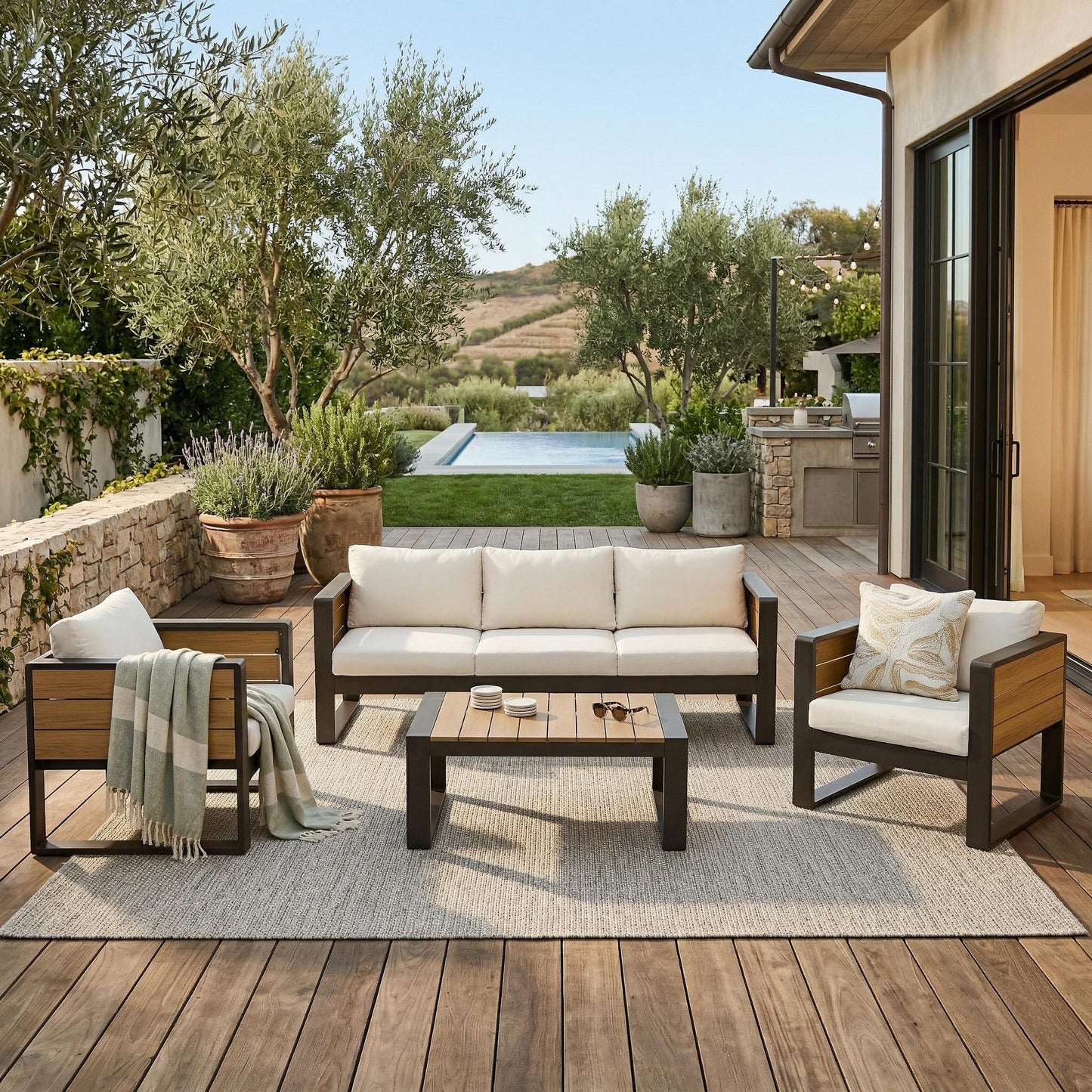 Four Piece Aluminum Outdoor Patio Set for Five