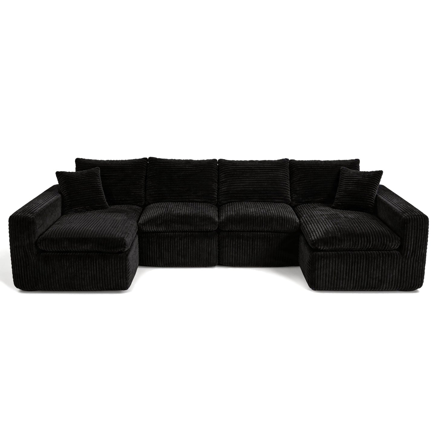 Modular sectional cloud couch in black corduroy with plush cushions by HouseOfZazla on Tampa Home & Garden Store