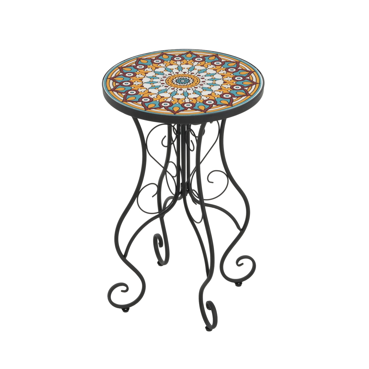 Round Ceramic Outdoor Table And Colorful Tile Top