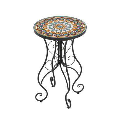 Round Ceramic Outdoor Table And Colorful Tile Top