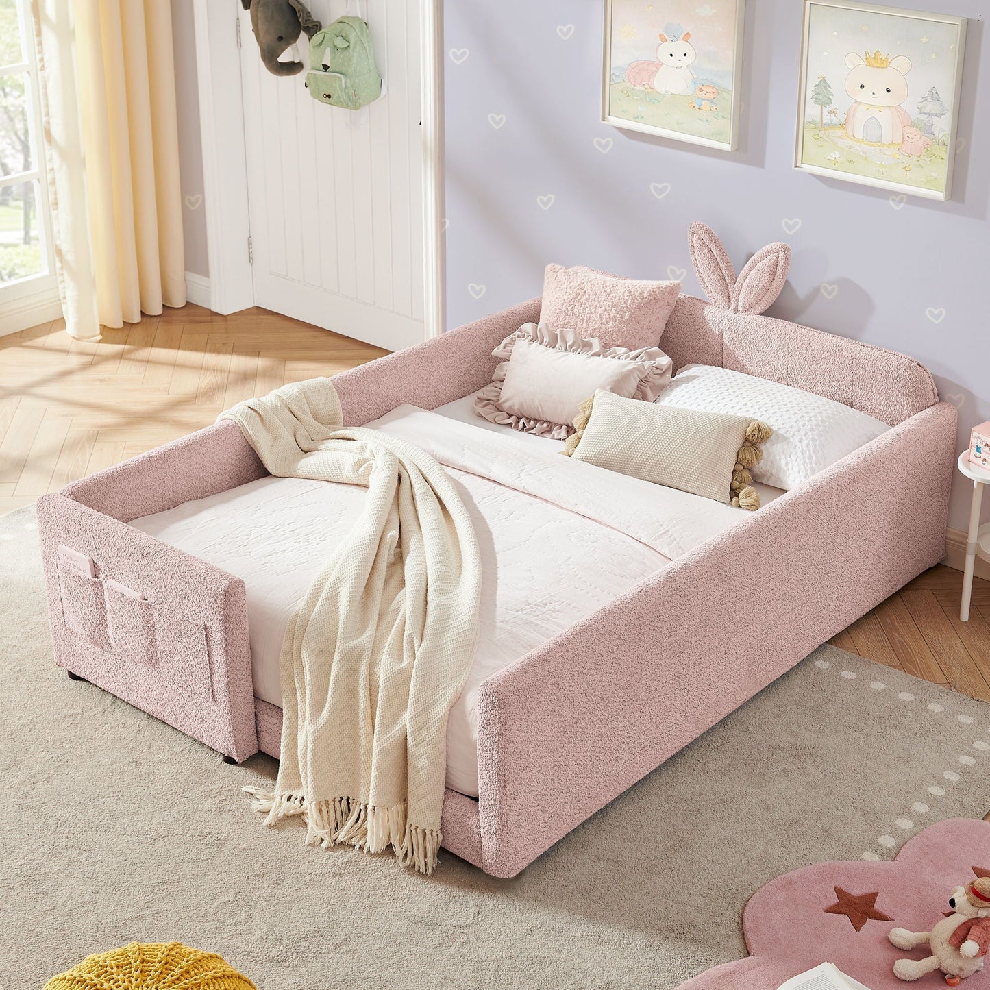 Cute Rabbit Ear Platform Bed and Safety Rail