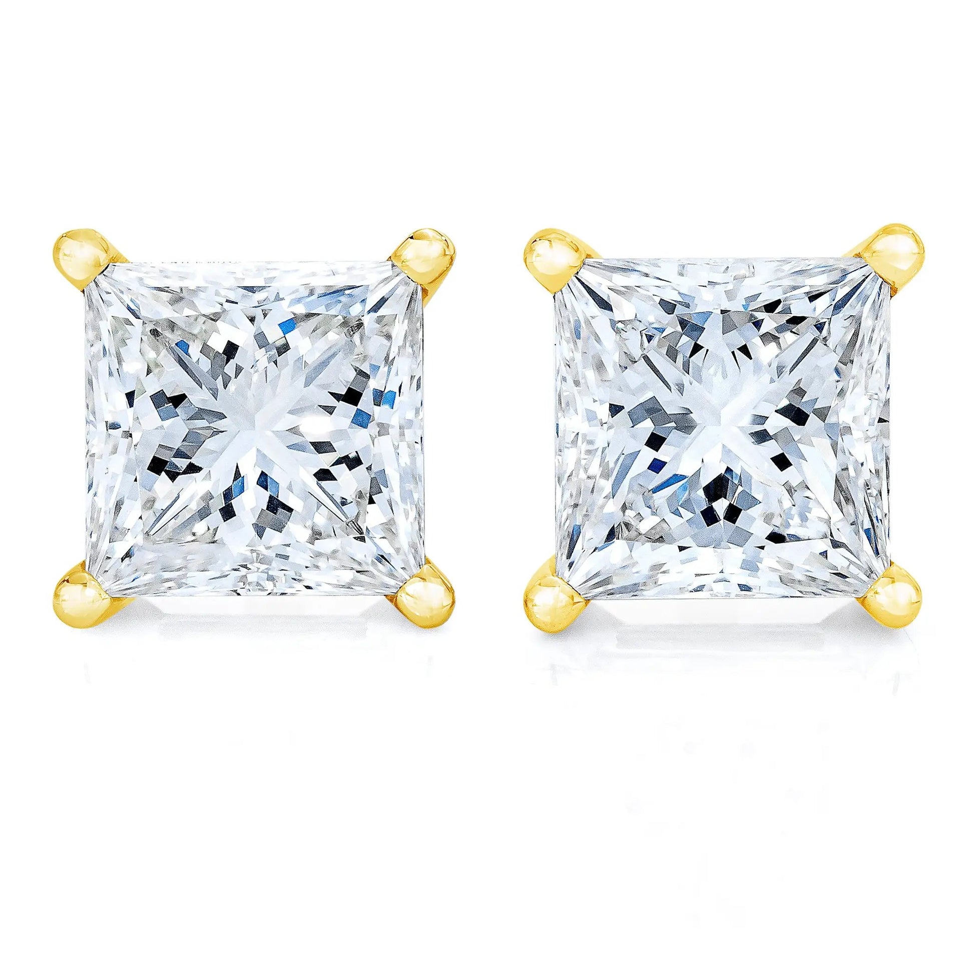 Earrings: 14K yellow gold princess-cut square diamond studs, 2 pcs, 1/5 cttw, 4-prong on Tampa Home & Garden Store
