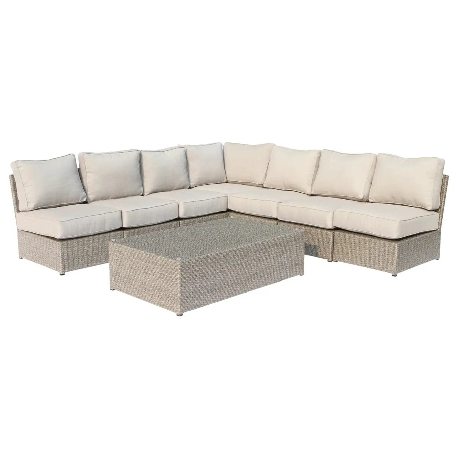 2-piece outdoor rattan sectional set with beige cushions by Unique Piece Furniture on Tampa Home & Garden Store