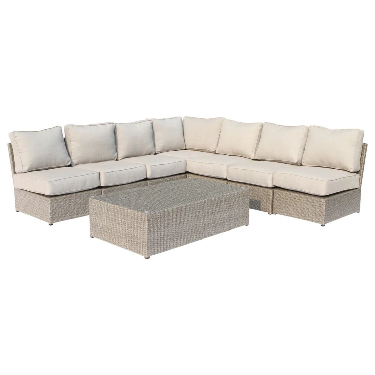 HouseOfZazla 2-piece outdoor sectional sofa set with beige cushions and woven rattan frame on Tampa Home & Garden Store