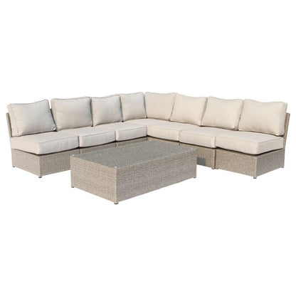 HouseOfZazla 2-piece outdoor sectional sofa set with beige cushions and woven rattan frame on Tampa Home & Garden Store