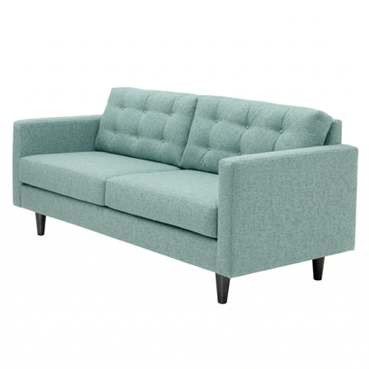 Talmadge Sofa in teal textured fabric with tufted back cushions and dark tapered legs on Tampa Home & Garden Store